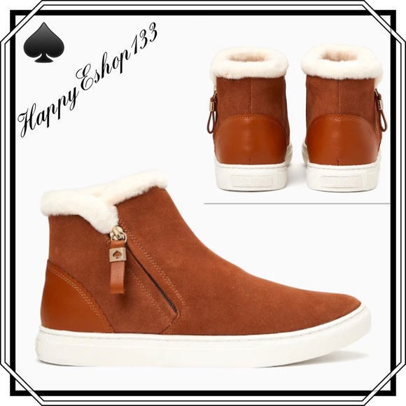 ♠️ kate spade Harper Winter Sneakers Suede Cow Leather Faux Fur Collar - Picture 13 of 13